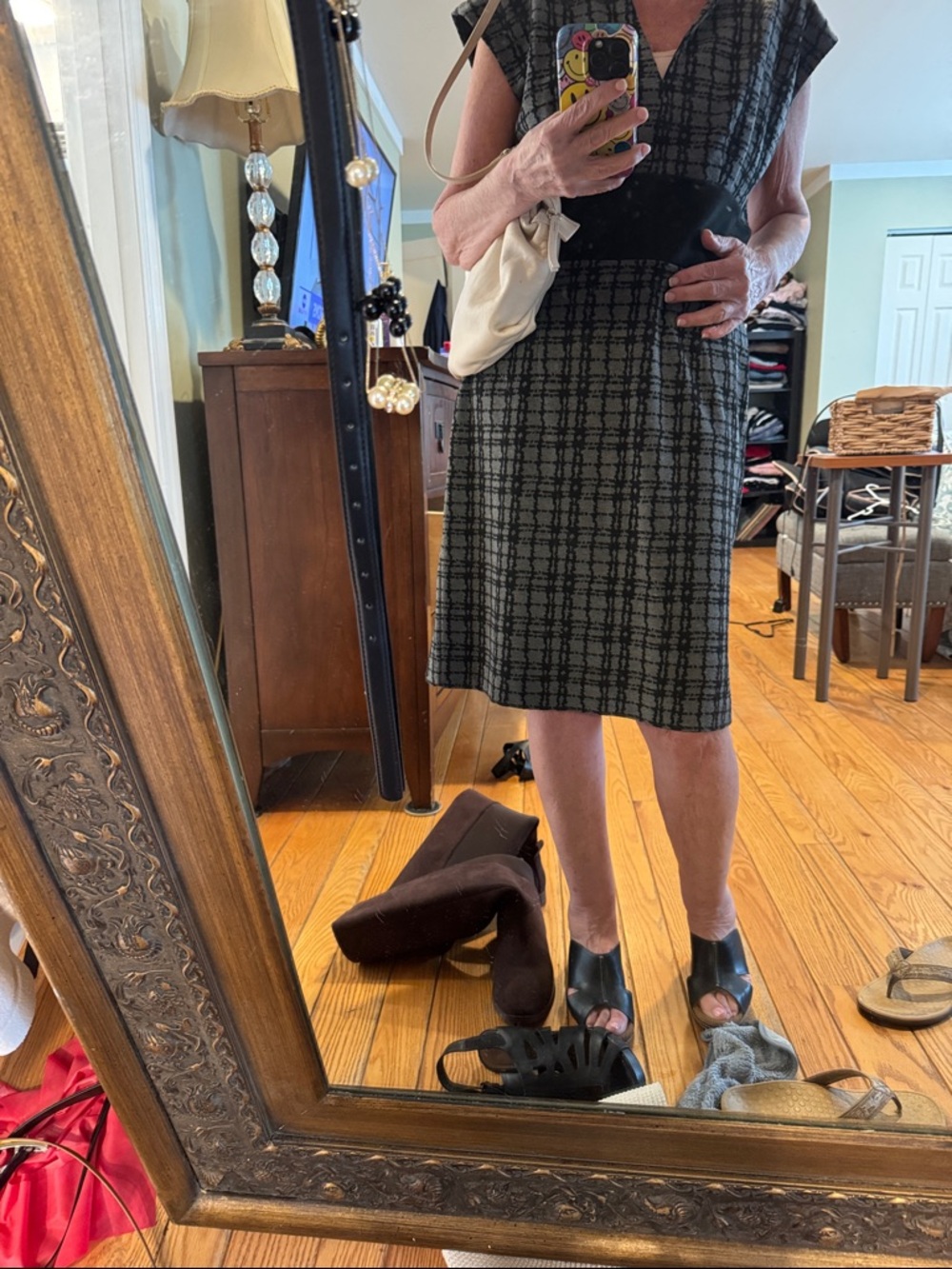Ann Taylor Black and Gray Plaid Midi Dress-Skirt